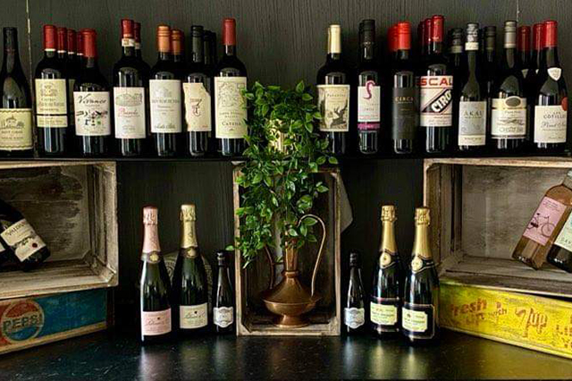 Wine bottles in a display